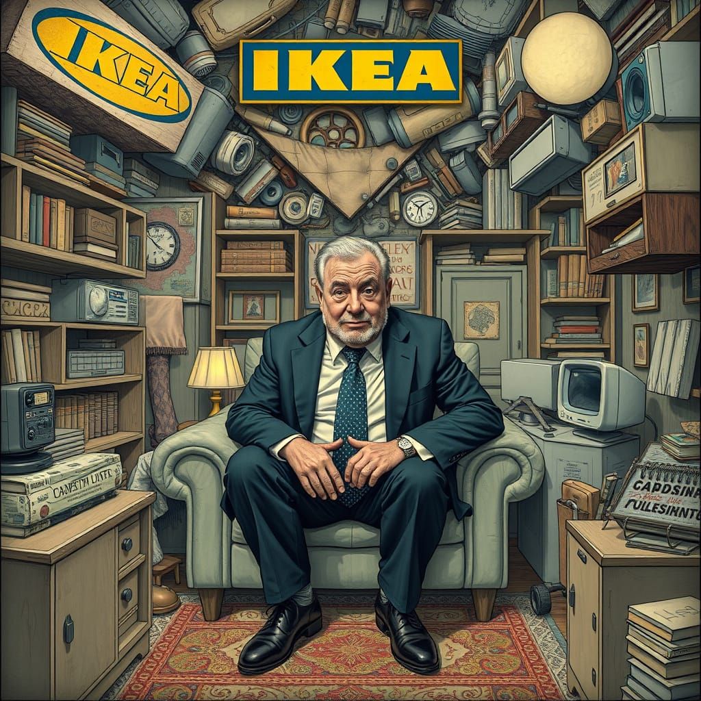 Surreal Portrait of an IKEA God in Geometric Forms