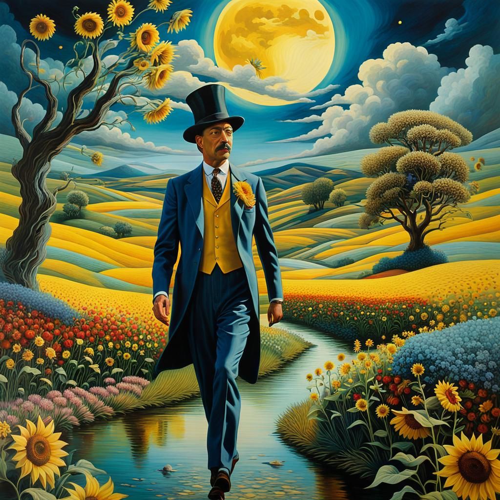 Eccentric Englishman in Surreal Dali Landscape