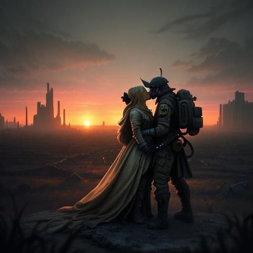 Post-Apocalyptic Kiss: Tippi and Luigi in Matte Painting