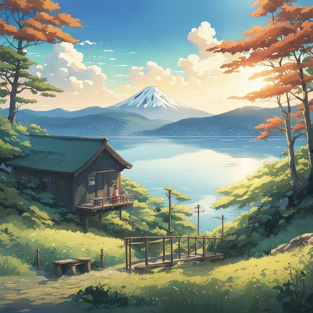 Lake Kussharo Scenery in Ghibli Anime Style