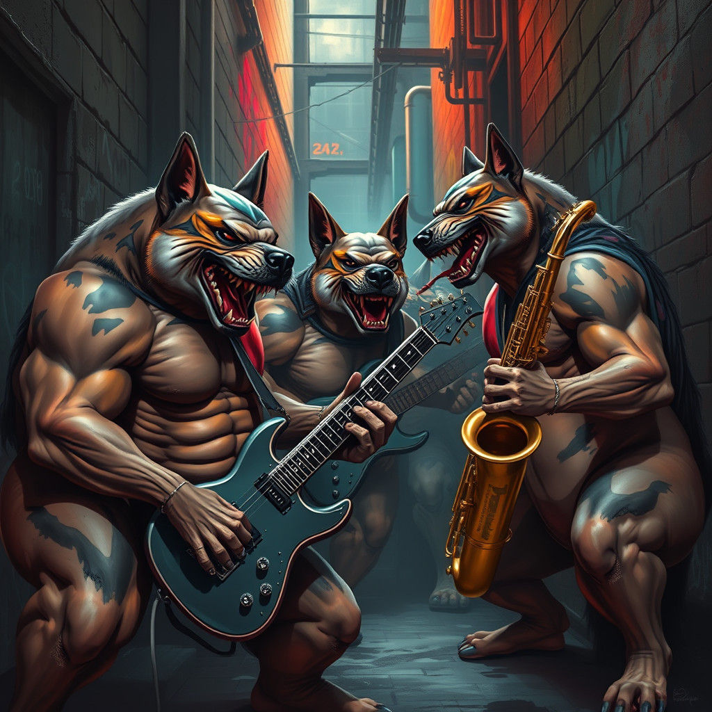 Aggressive Dogs Rock Band in Gritty Alleyway