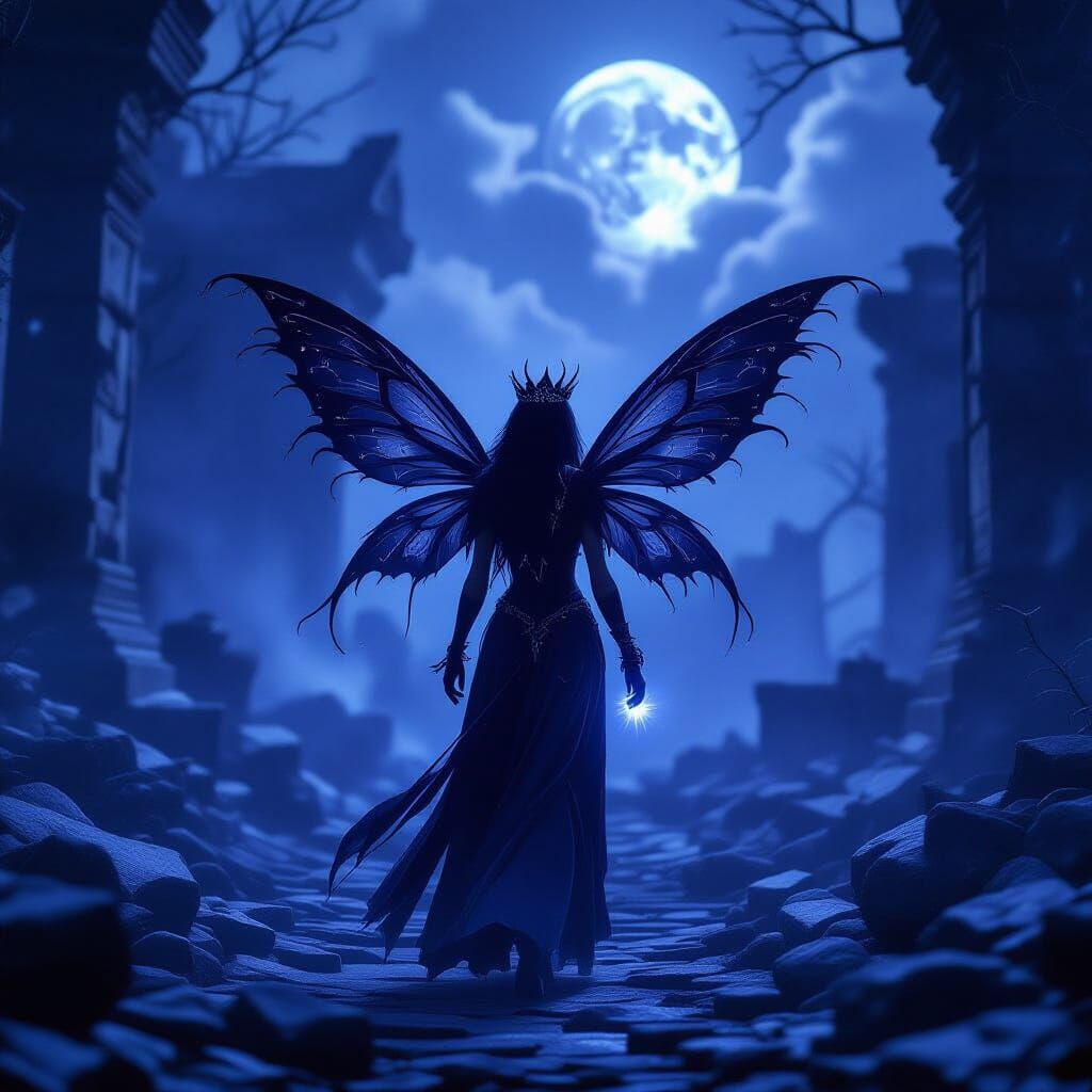 Fallen Fairy in Ruined Temple, Dark Fantasy Art