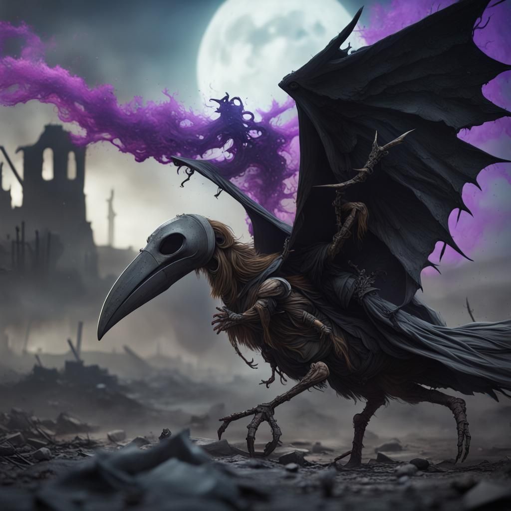 Plague Doctor in Desolate Wasteland: Detailed Matte Painting