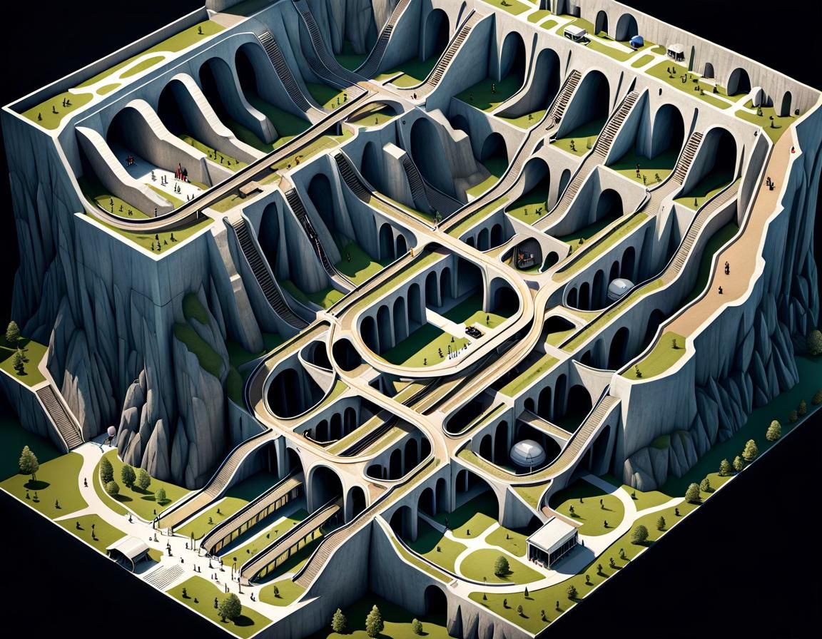 Isometric Diagram of a Complex Underground City