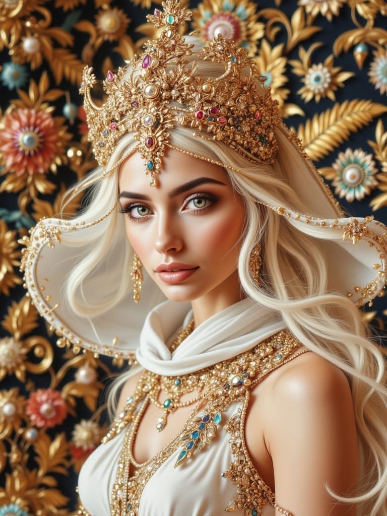 Armenian Woman in Palace, Regal Headdress and Jewels