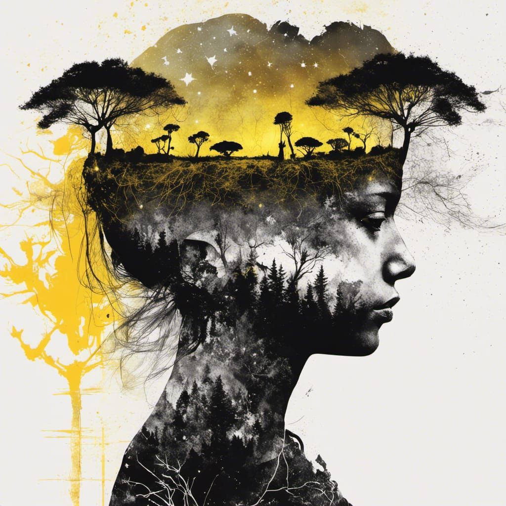 Magical Savanna Silhouette Portrait with Baobab Trees