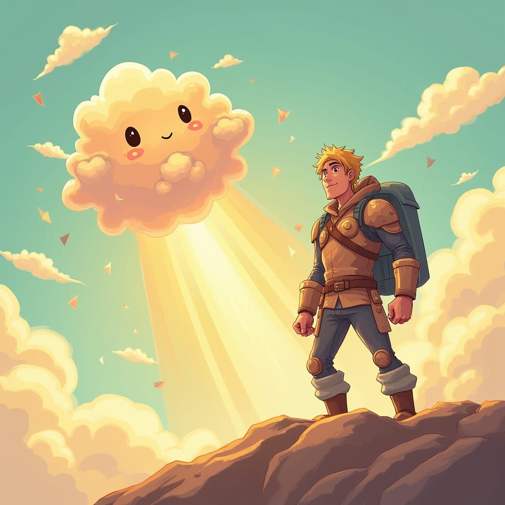 Heroic Protector Defends Adventurer in Whimsical Cartoon Sty...