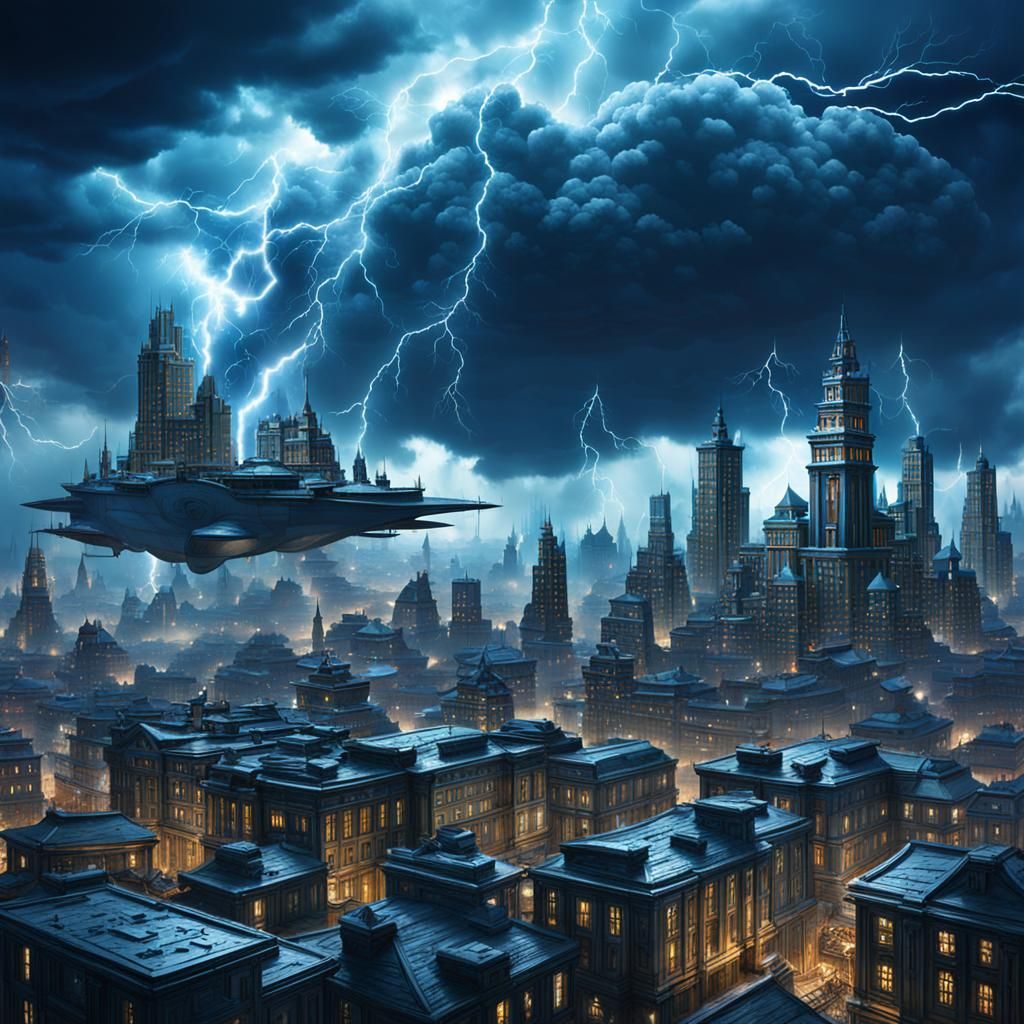 Floating City in Storm Clouds: Fantasy Architecture