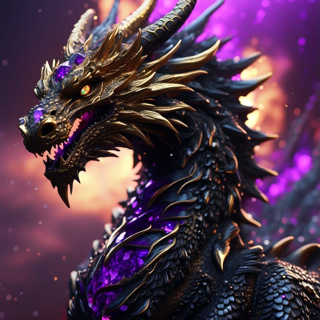 Hyper-Realistic Crystal Dragon with Black Smoke and Flames