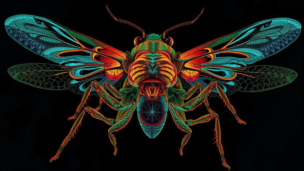 Intricate Insect-like Creature with Bioluminescent Accents