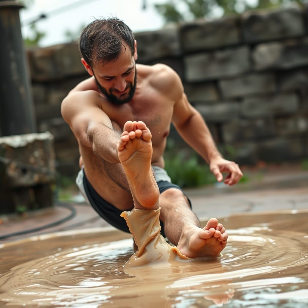 Man Struggling to Escape Sticky Situation