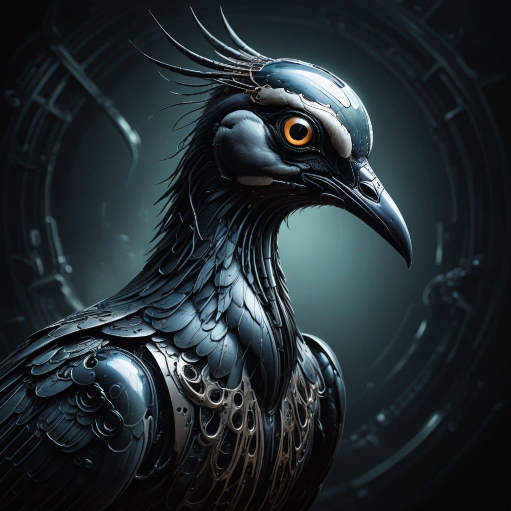 Biomechanical Lapwing in Dark Futuristic Hues