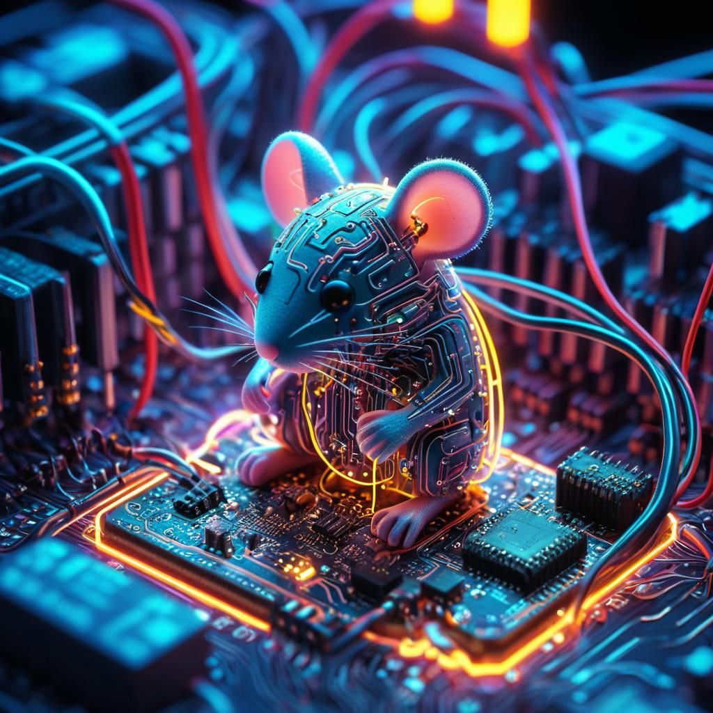 Chibi Circuit Mouse in Surreal 3D Digital Art