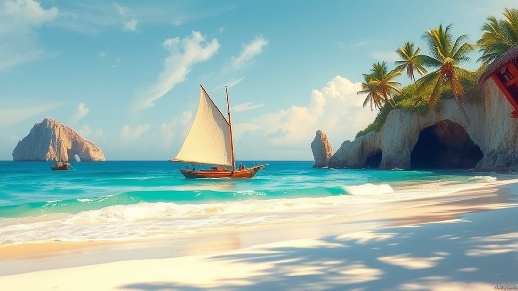 Idyllic Dhow on Turquoise African Beach