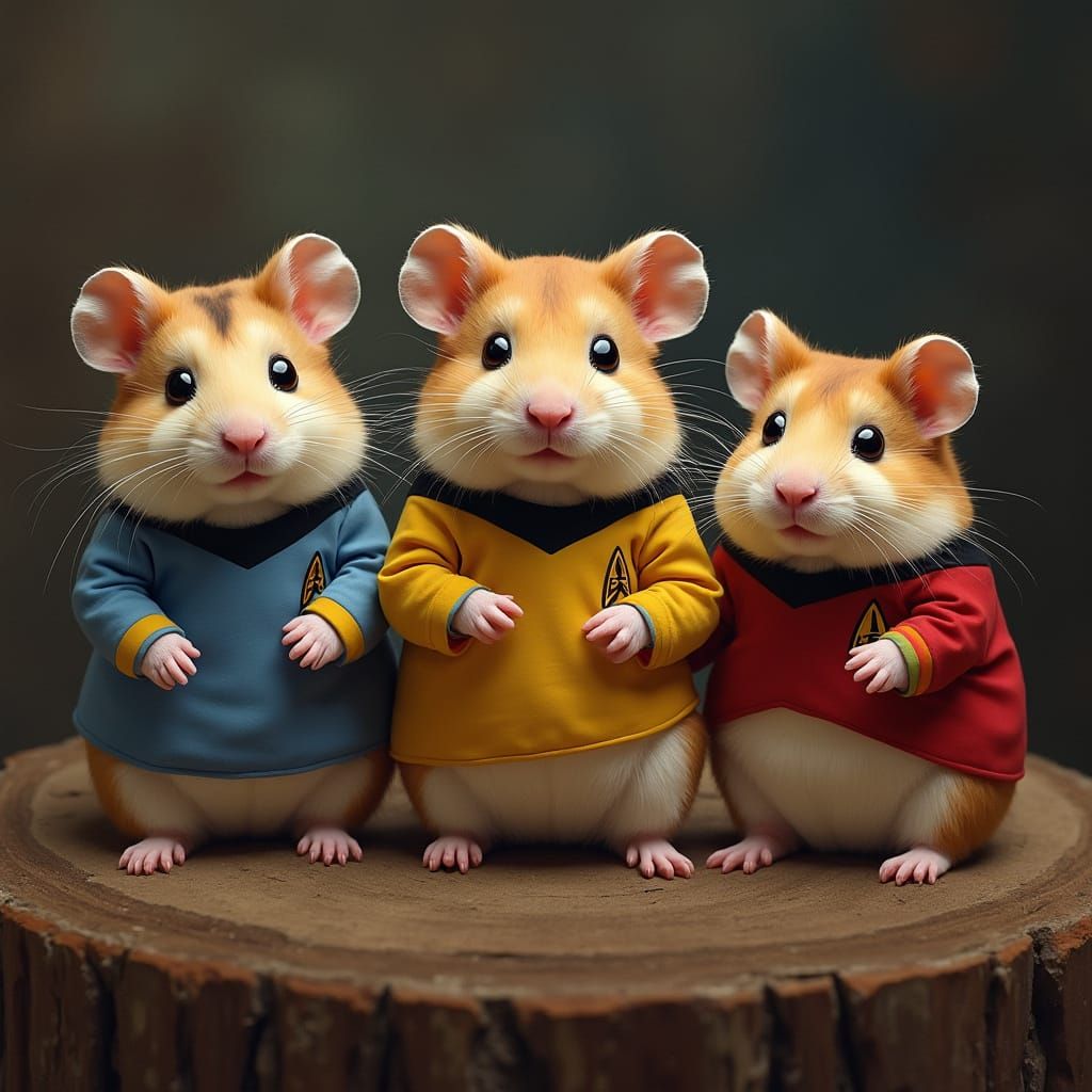 Star Trek Crew as Hamsters in Whimsical Sci-Fi Illustration