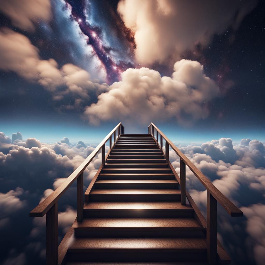 Stairs to Clouds with Milky Way in Unreal Engine