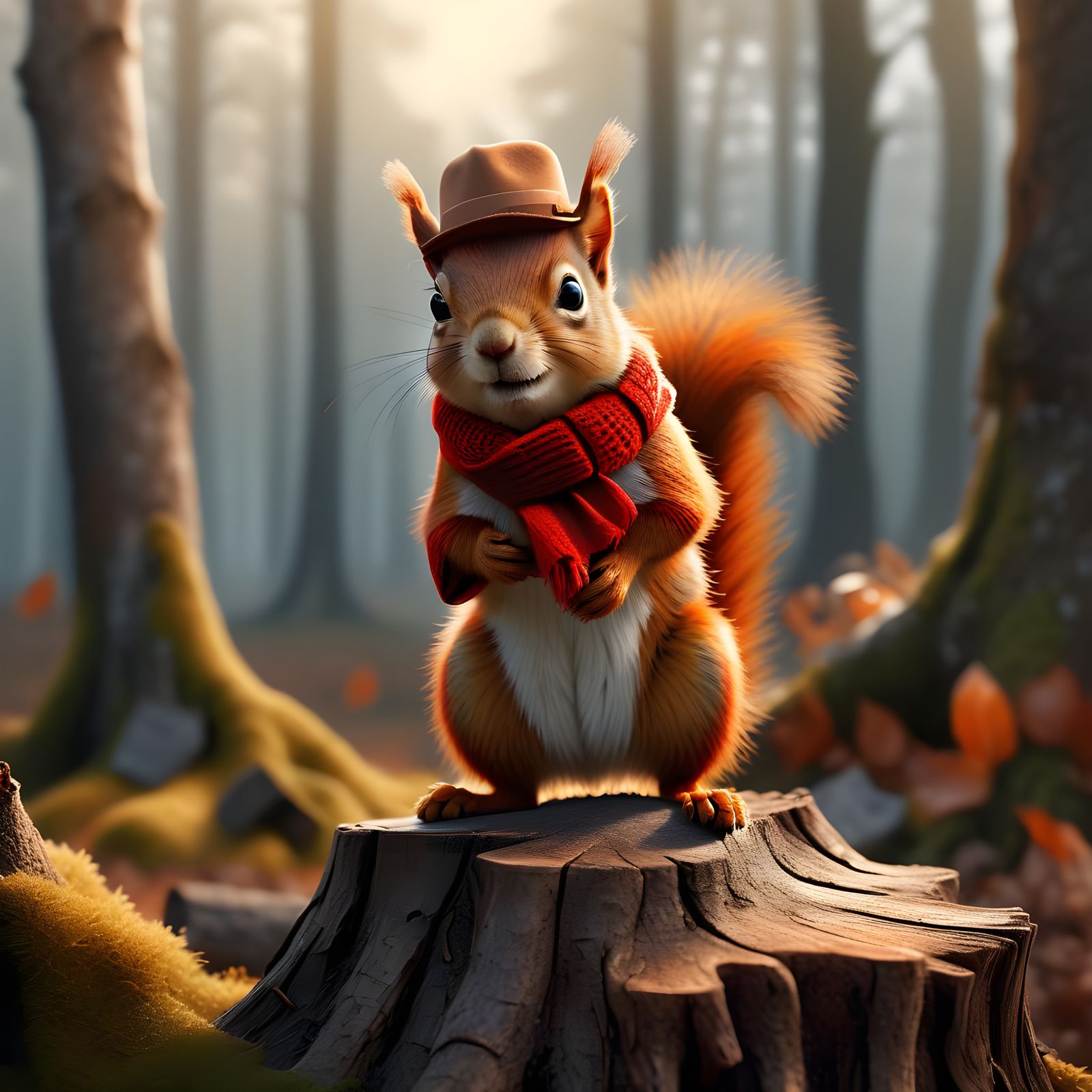 Hyperrealistic Squirrel in Golden Hour Landscape