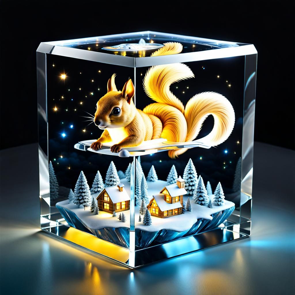Cute squirrel in cube wonderland