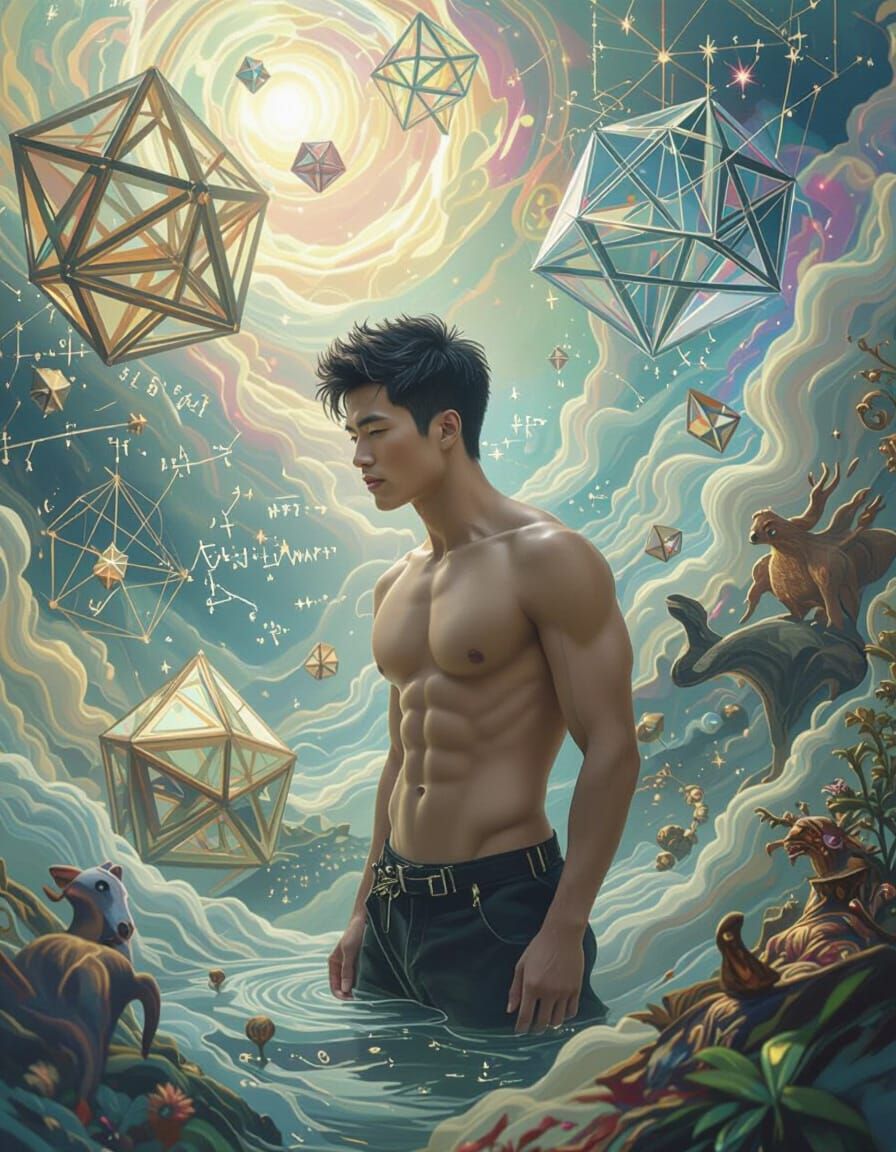 Surreal Mathematical Paradise with Hyperrealistic Oil Painti...