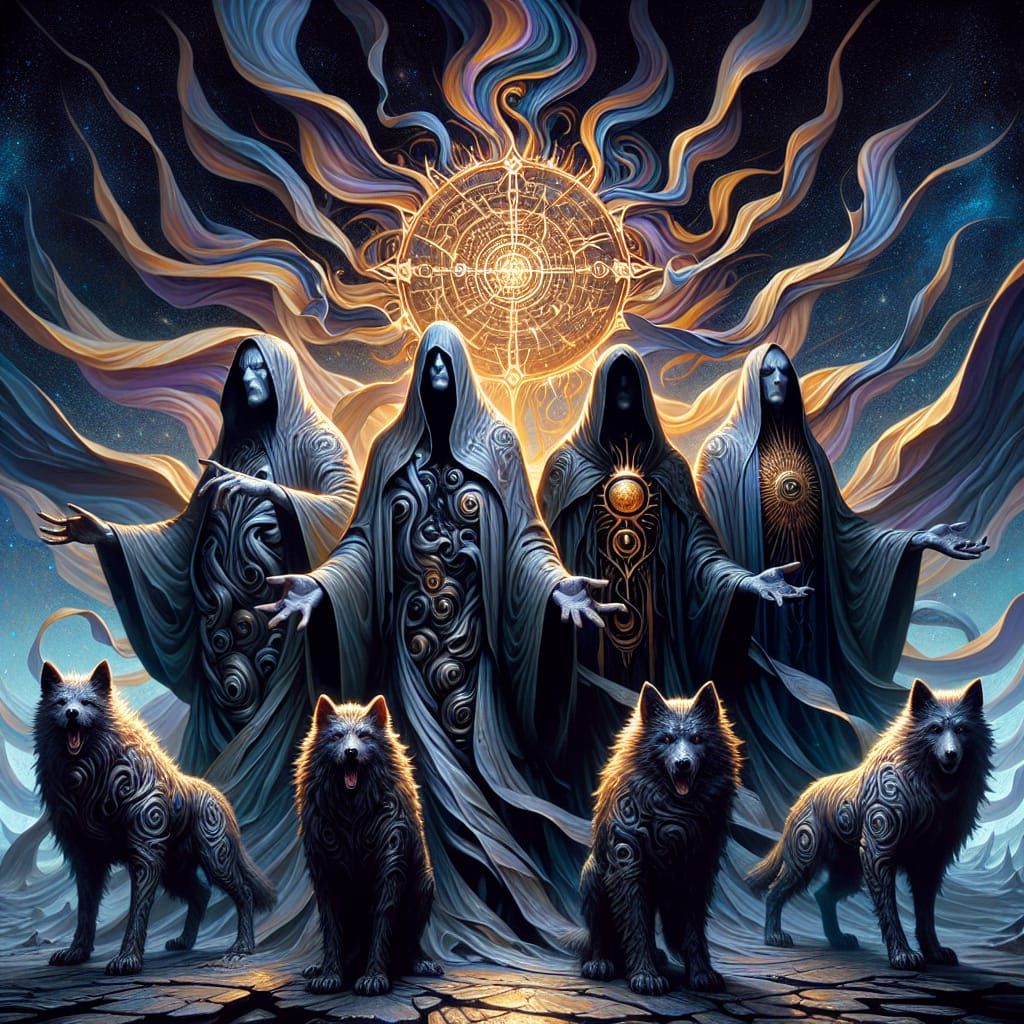 Four Karmic Guardians Stand at the Threshold of Judgement