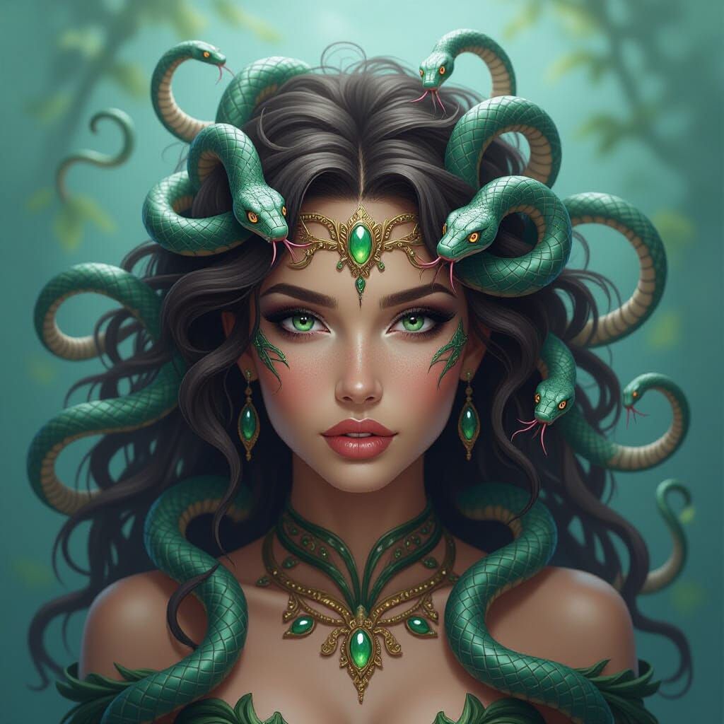 Beautiful Medusa Woman with Snakes