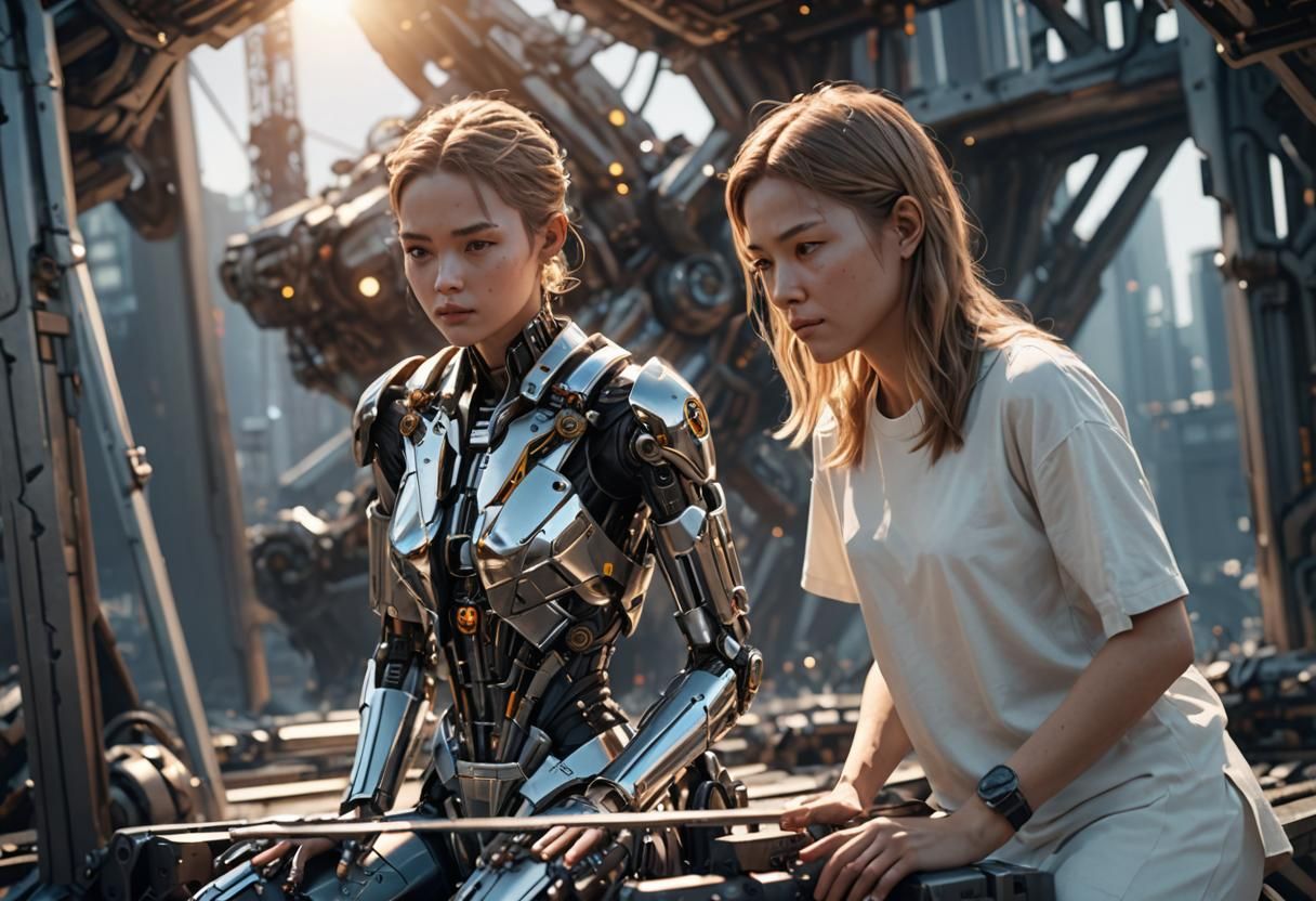 Futuristic Mother and Daughter in Sci-Fi Setting