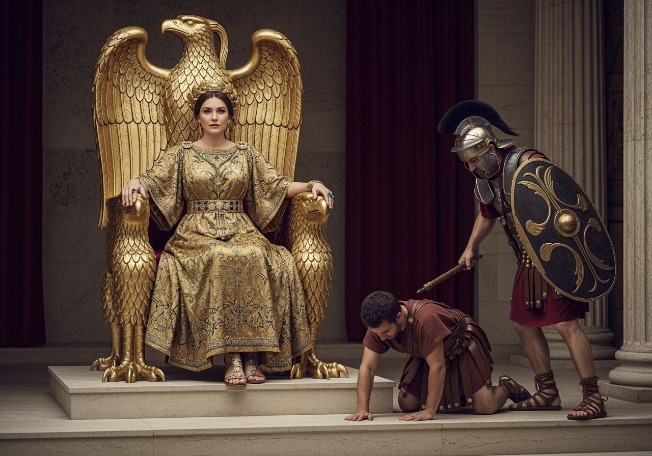 Regal Roman Empress on Gold Throne with Eagle Design