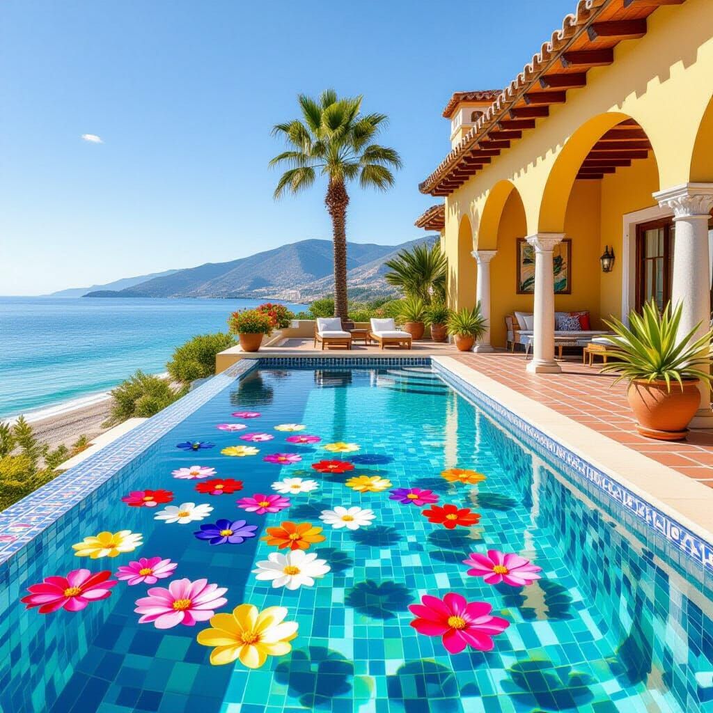 Andalusian Beach Home with Floating Flowers