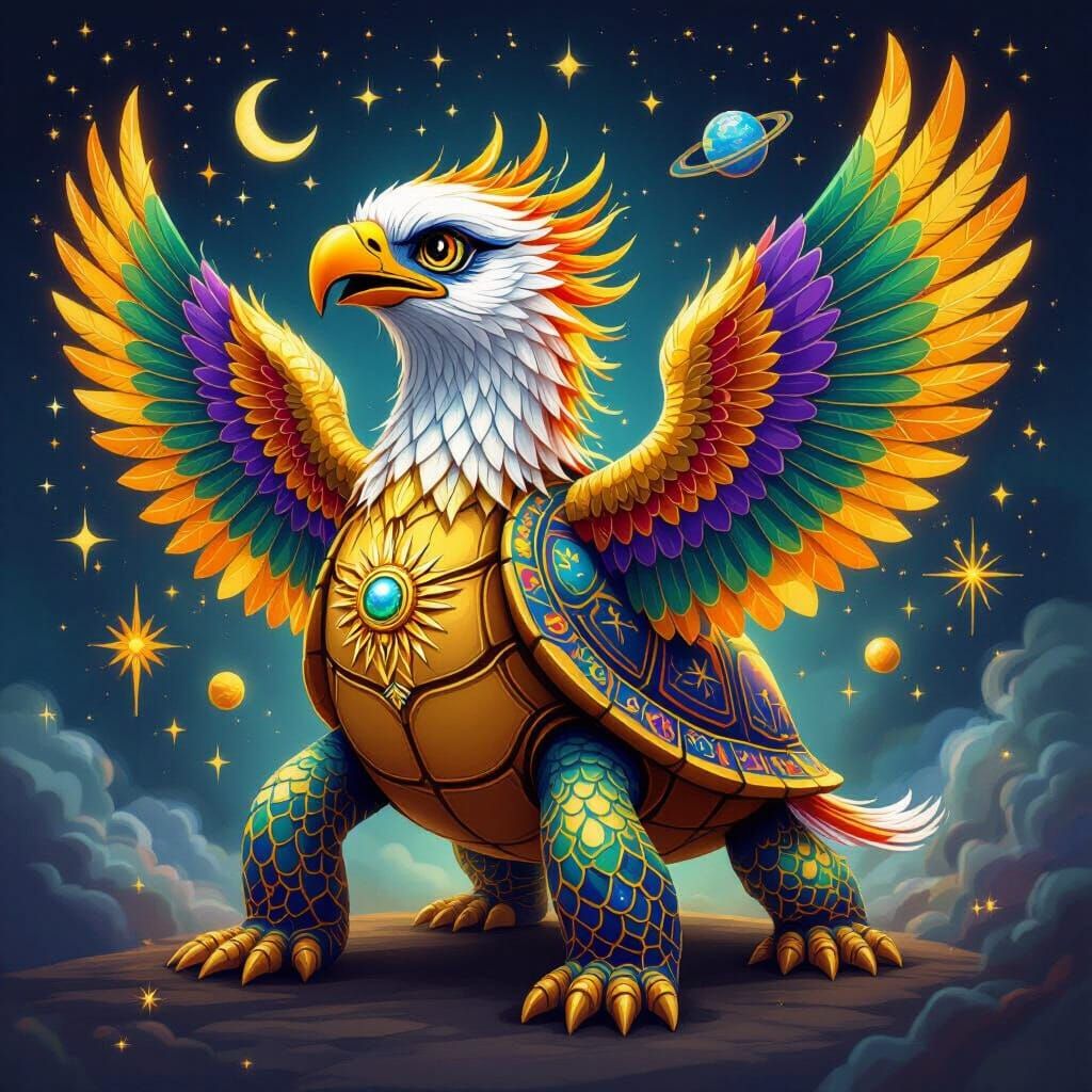 Majestic Mexican Alebrije with Eagle Head and Turtle Body