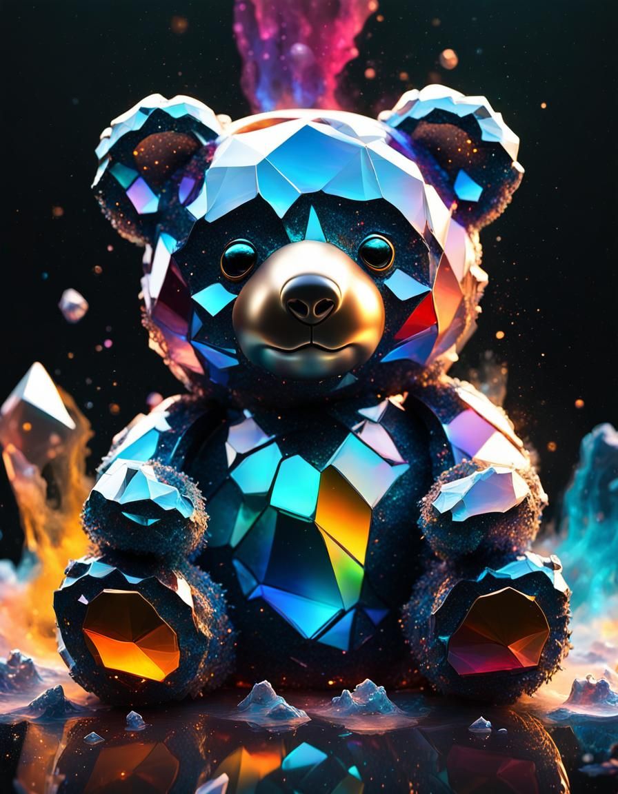 Cosmic Crystal Teddy Bear on Cloud, Graffiti Art