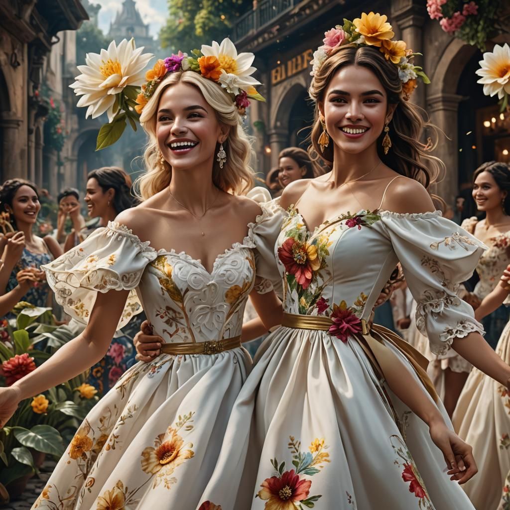 Elegant Hispanic Women Dancing in a Crowd