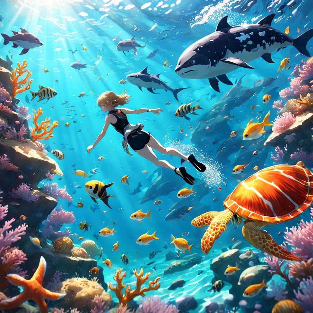 Vibrant Oceanic Dream in Anime-Inspired 3D