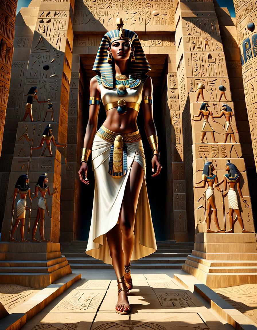 Egyptian Queen in the Great Pyramid Entrance