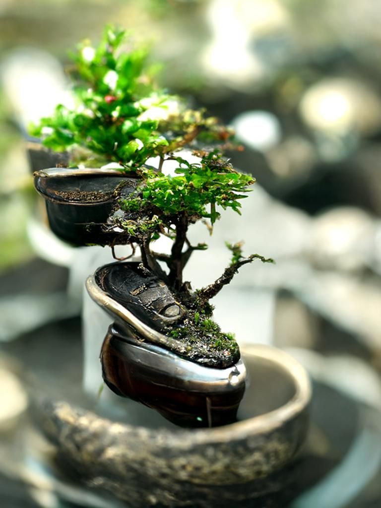 Bonsai Tree in Shoe: Photorealistic Concept Art