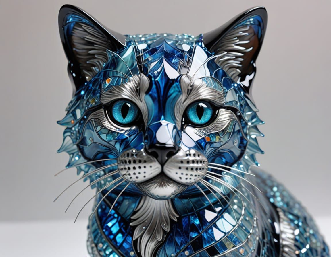 Vibrant Art Deco Glass Cat with Rainbow Hues