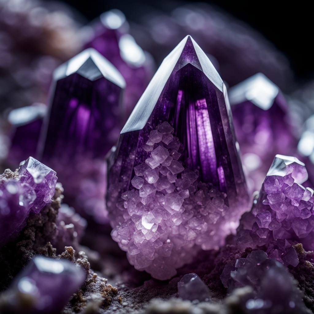 Hyperrealistic Amethyst Crystal Cave in HDR