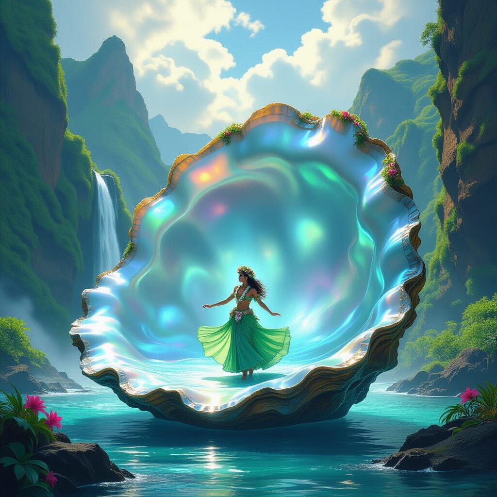 Hawaiian Goddess Dances in Giant Oyster Shell
