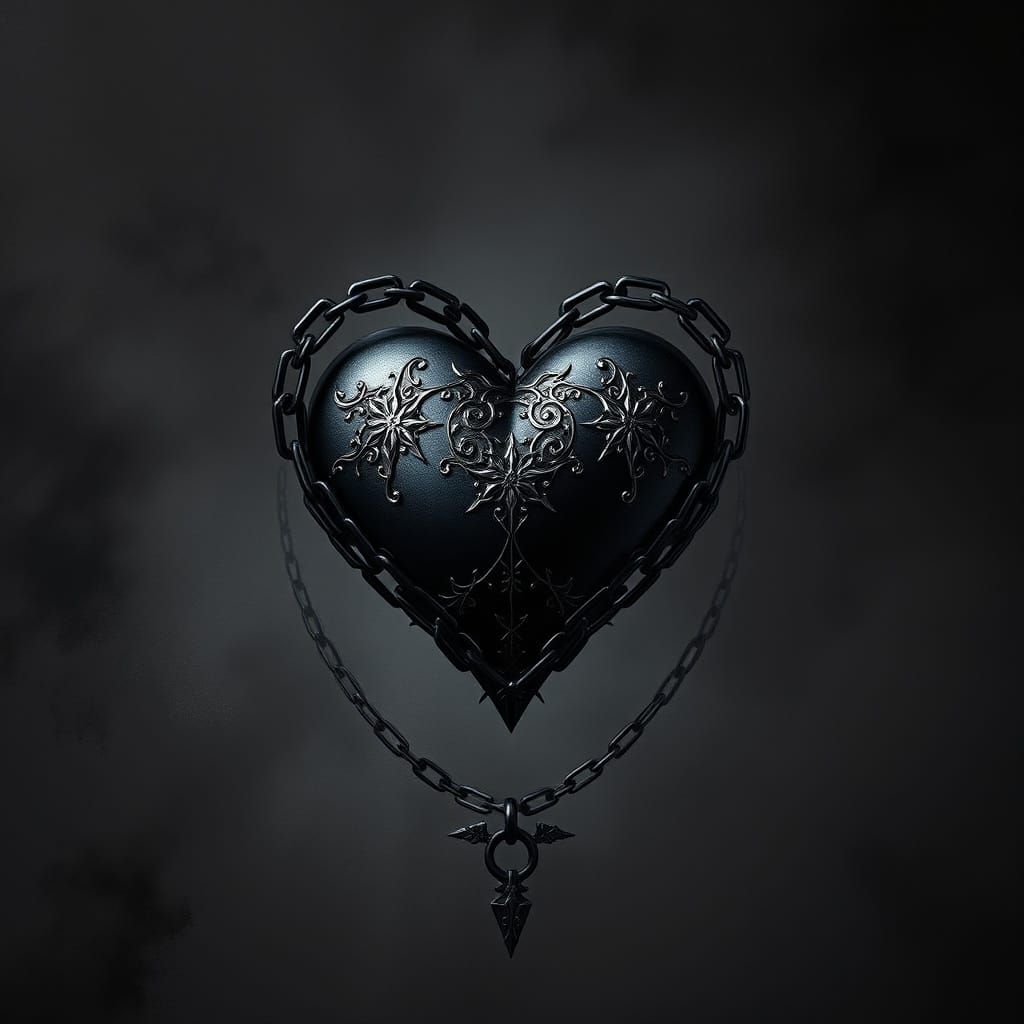 Chained Black Heart with Metallic Details