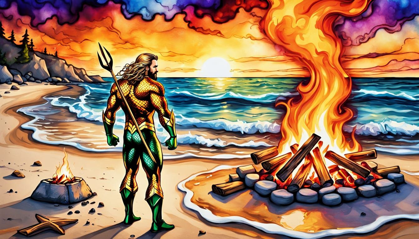 Aquaman Makes Smores in Alcohol Ink Style