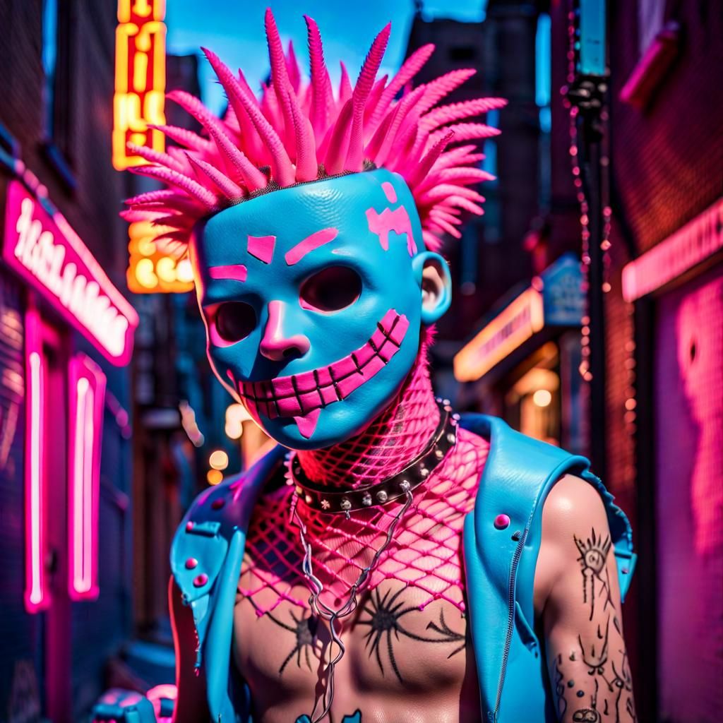Neon Punk Marshmallow Man in Basquiat Style