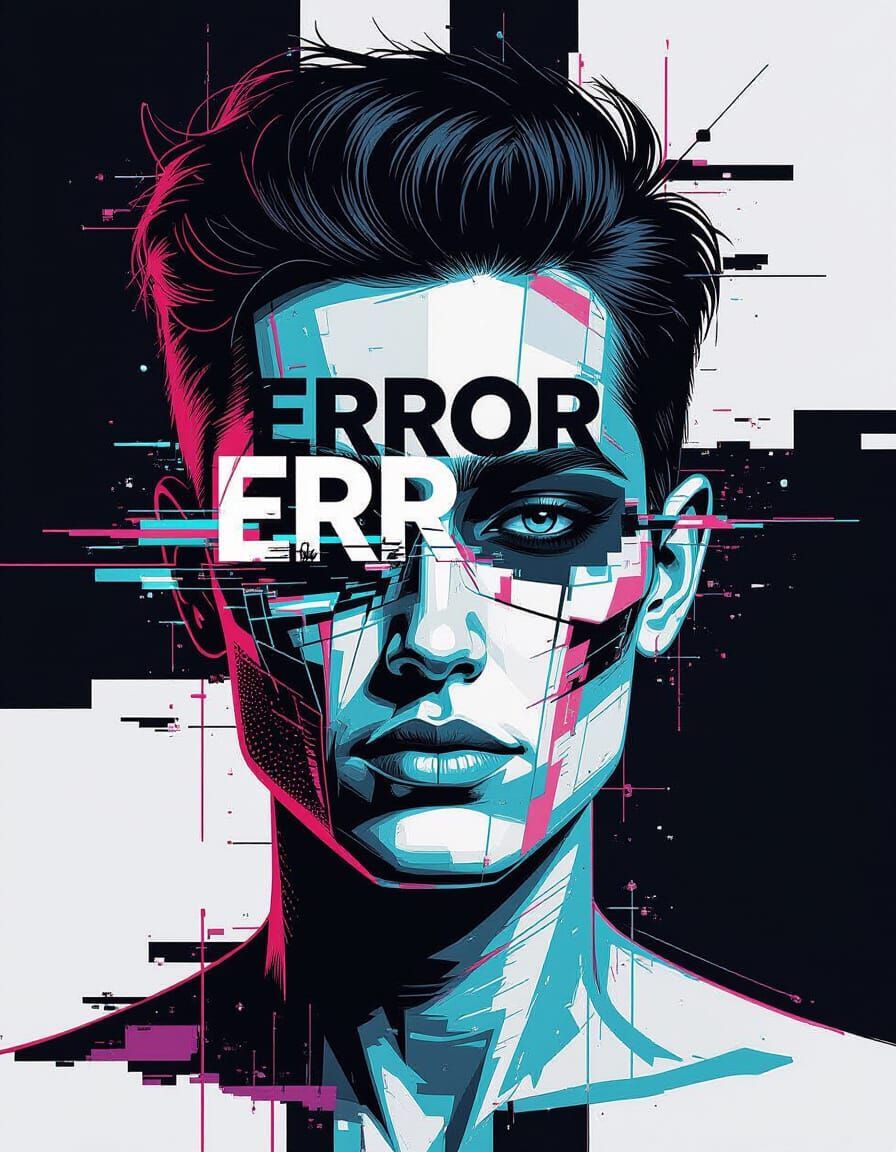 Glitch Art Portrait of a Head in Synthwave Colors