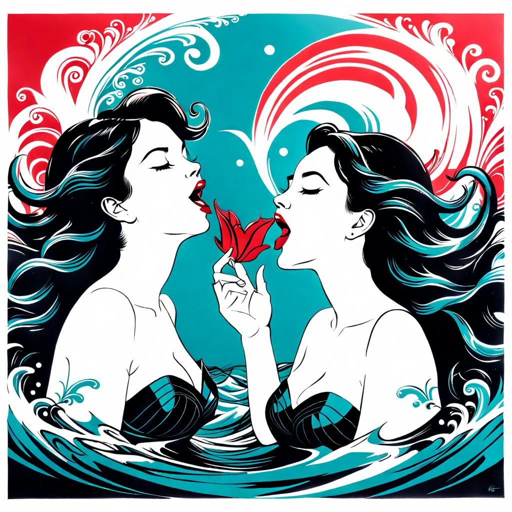 Vintage Style Screenprint of Sirens Singing