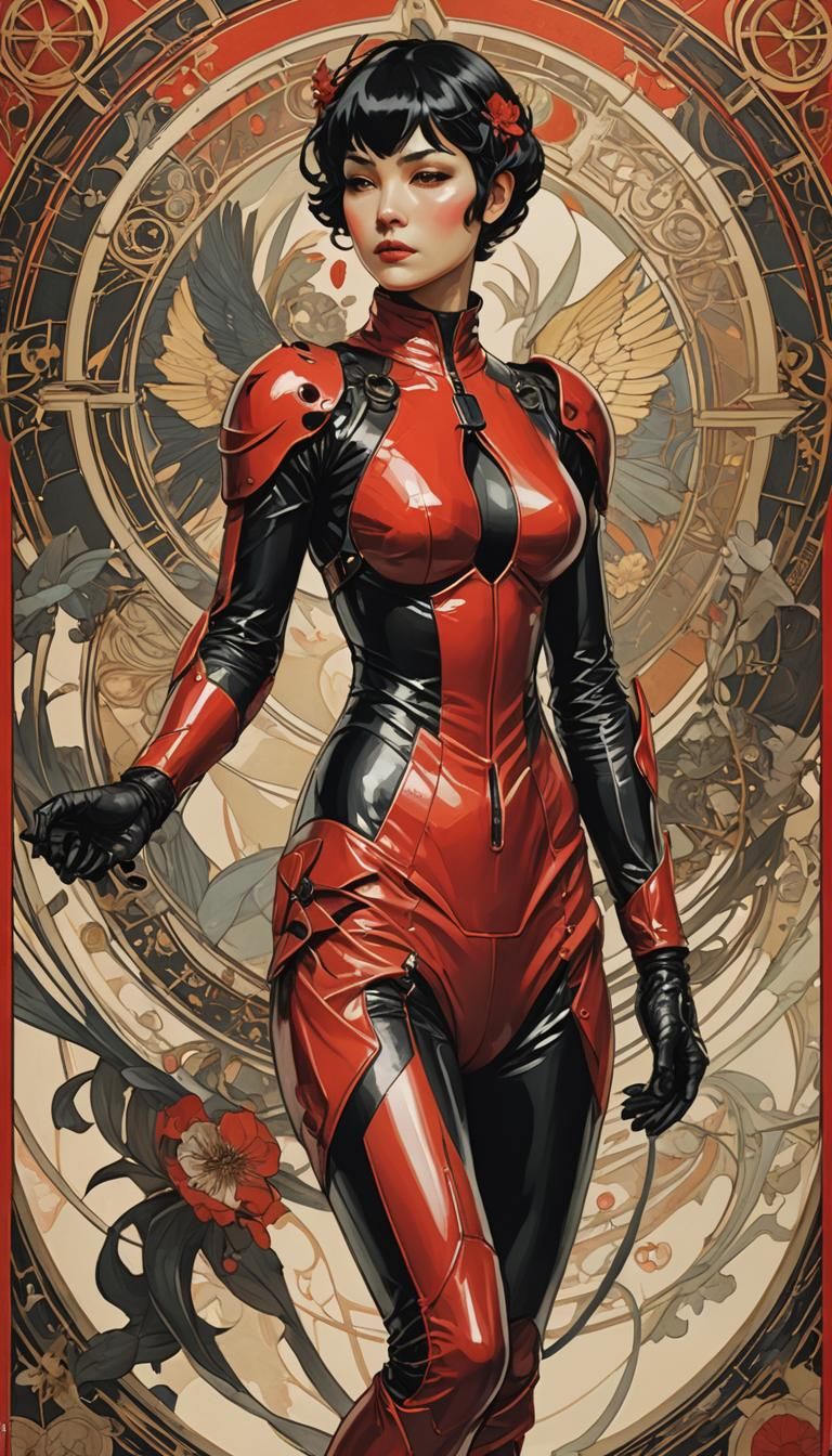 Woman and Fighter Aircraft in Art Nouveau Style