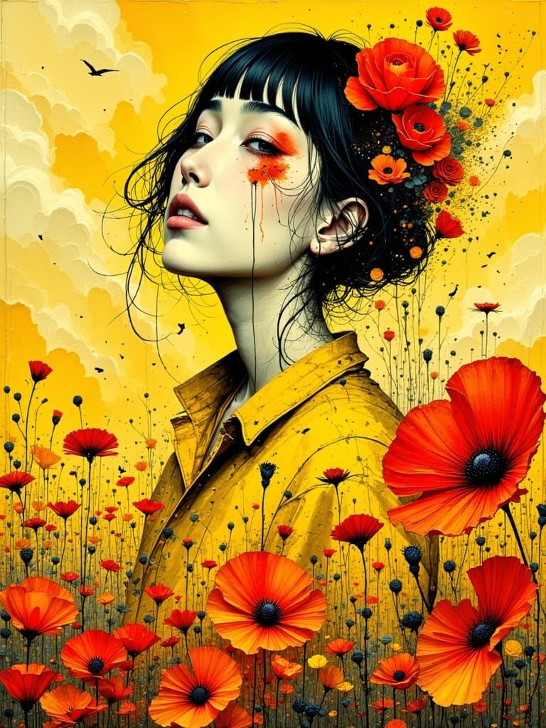 Woman in Poppy Field: Abstract Digital Art