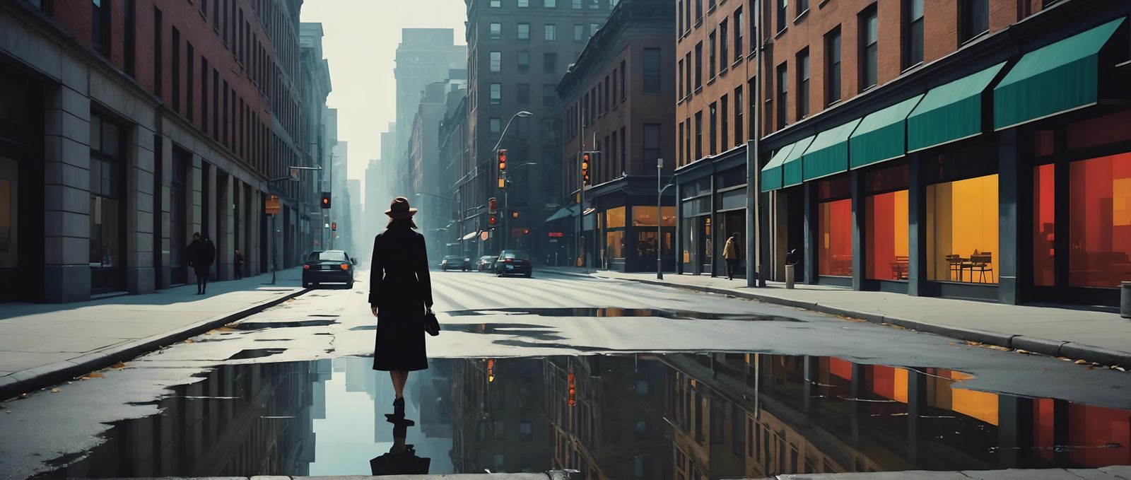 Solitary Woman in Desolate Cityscape, Urban Realism Style