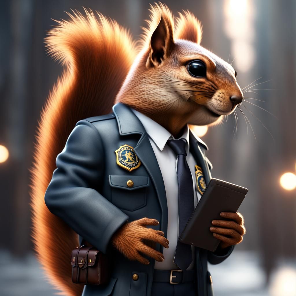 FBI Squirrel in Hyperrealistic Detailed Matte Painting