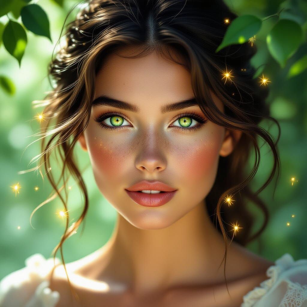 Luminous Green Eyes Portrait in Dreamlike Style
