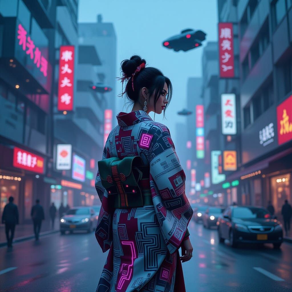 Cyberpunk Kimono: Neon Streets of Future Tokyo