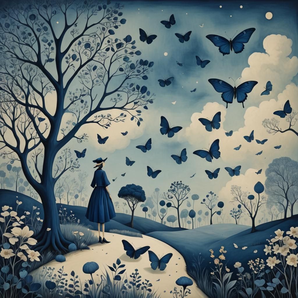 Indigo Dreamscape: A Whimsical Surreal Scene