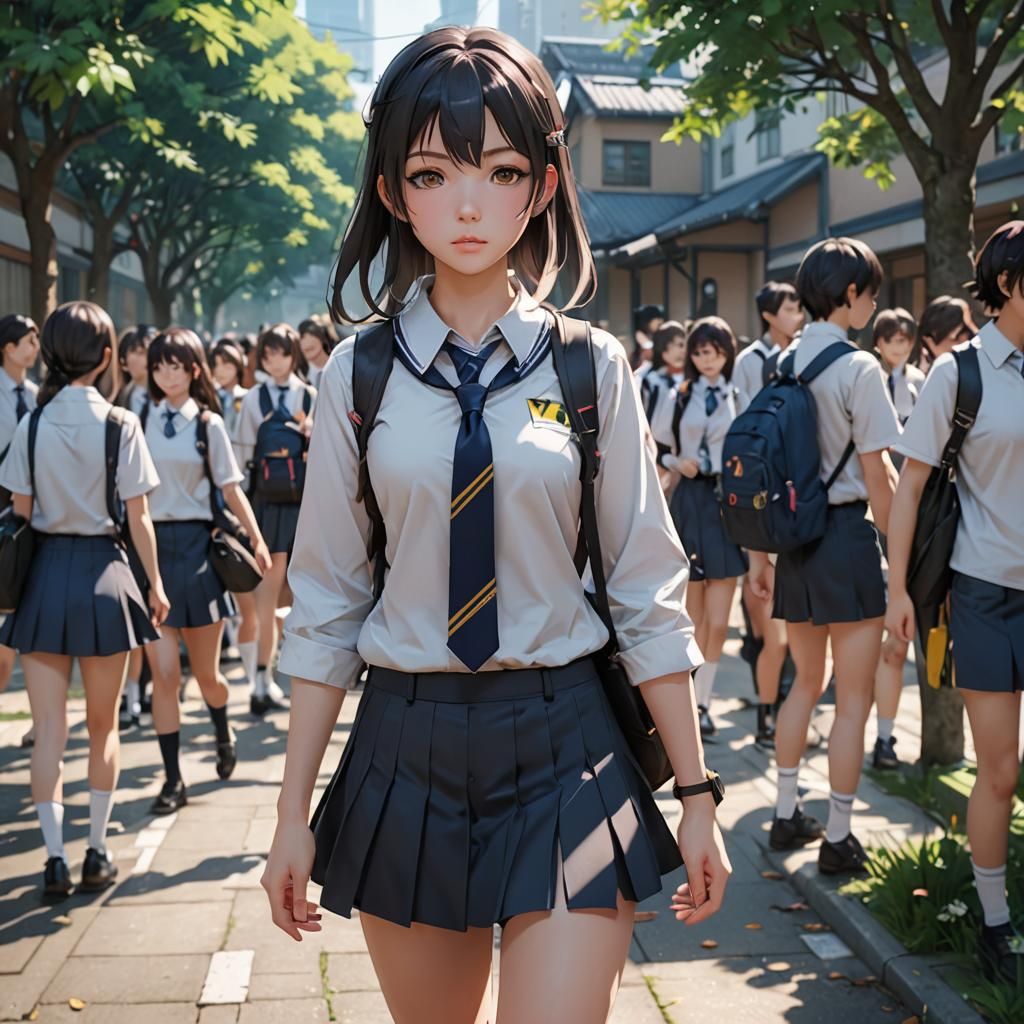 Anime School Girl in 3D Aesthetic Concept Art